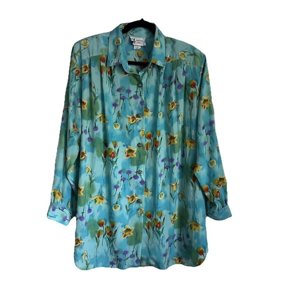 Maggie Sweet Vintage 90s Floral Button Up Blouse Sz L Grandmacore Easter Church